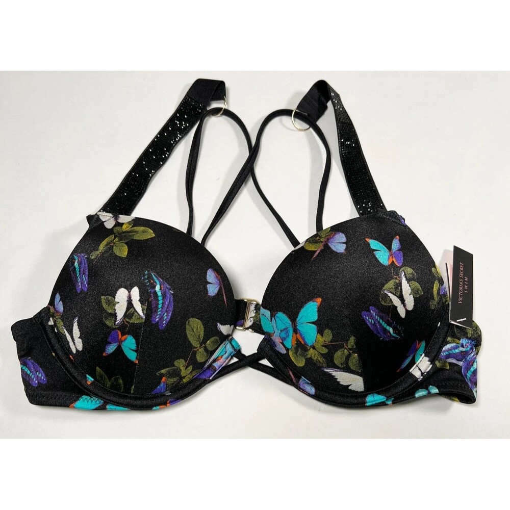 Victoria Secret 38D Bombshell ADD 1 CUP Push Up Bikini Top Butterfly Shine Strap